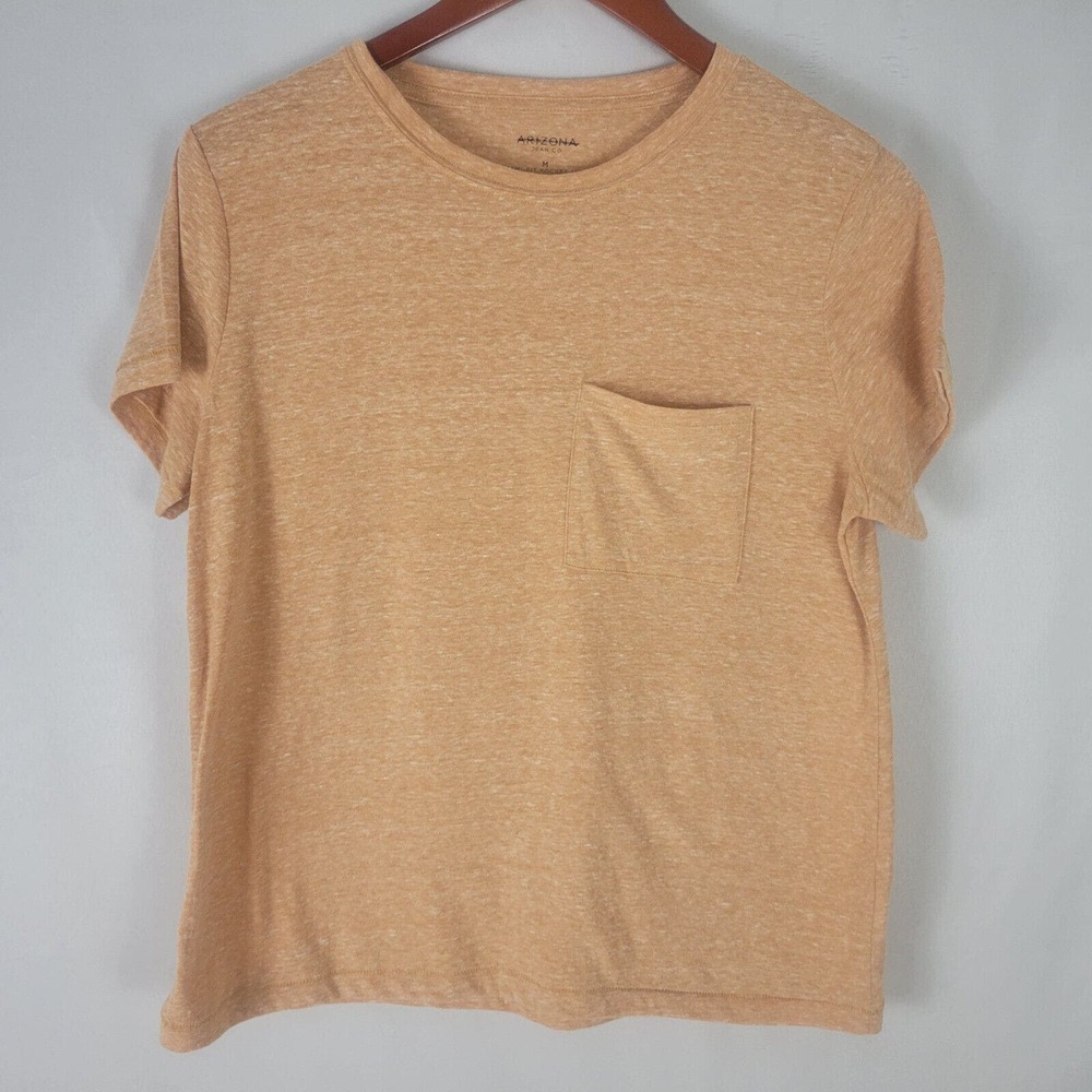 Arizona Jean Womens Shirt Medium Semi Fitted Top Orange Short Sleeve‎ Pocket Tee